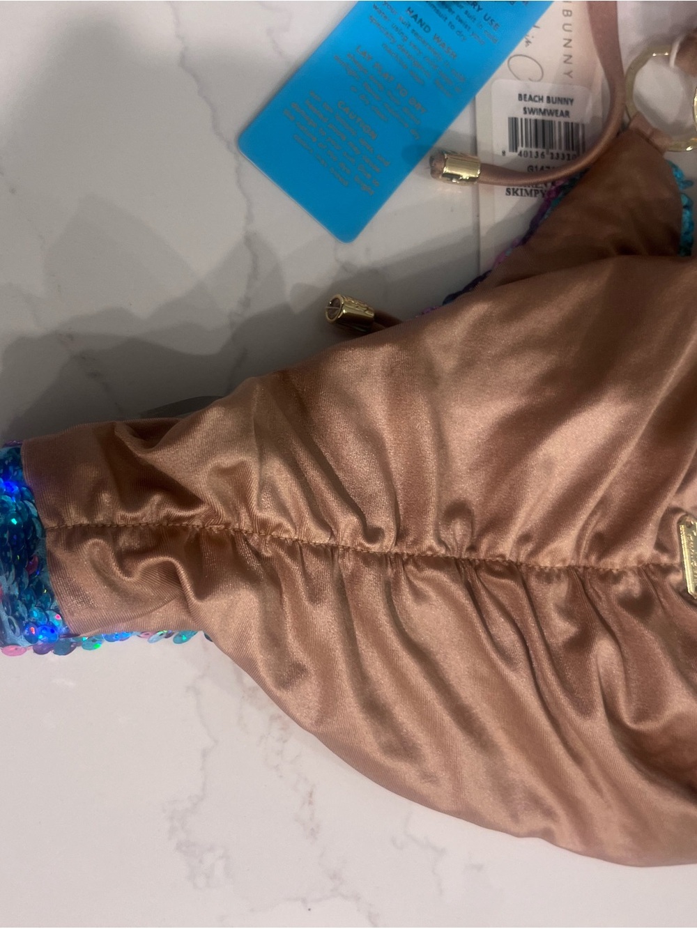 Beach Bunny Brown Tan Strap Bikini Top with Gold Accents - Picture 4 of 5